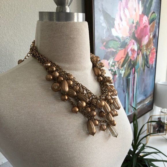 Vintage J.Crew Painted Gold Beaded Necklace - Picture 3 of 8